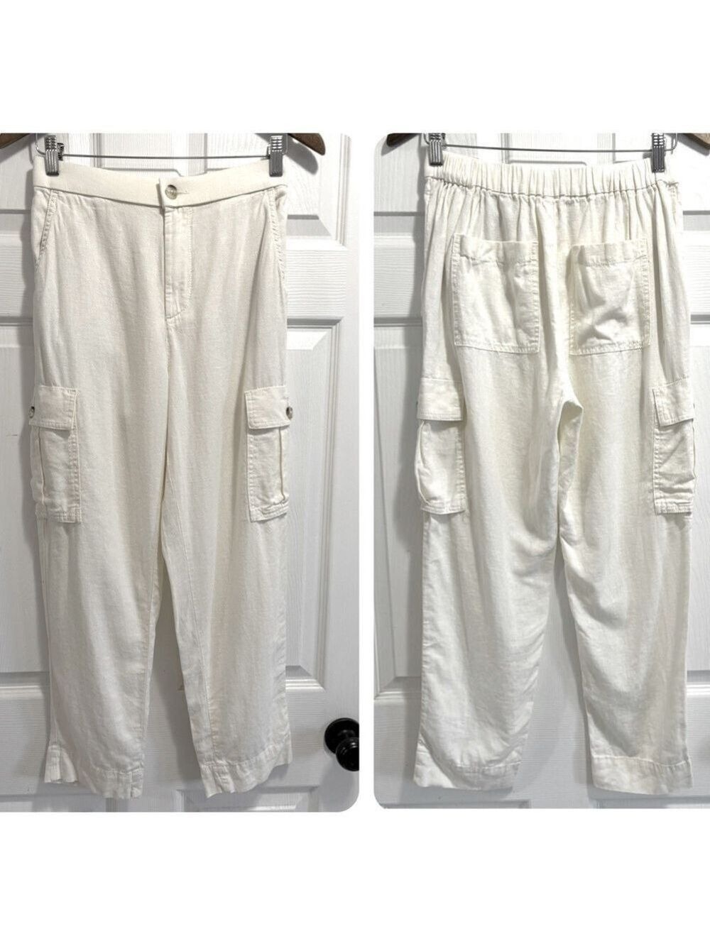 Lucky Brand Linen Blend Cargo Pants in Cream Ankle Crop Size Small